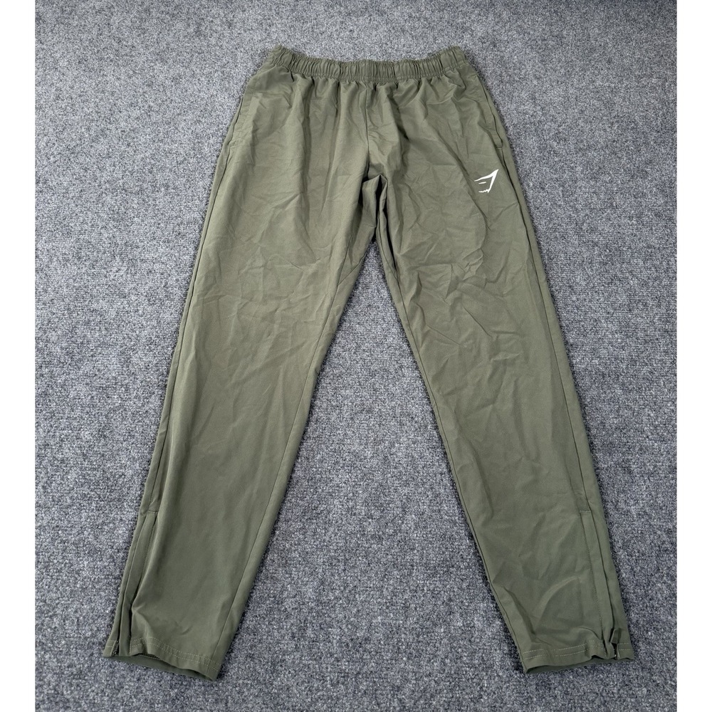 Gymshark Arrival Woven Joggers Mens S Green Tapered Legs Lightweight Ankle Zip